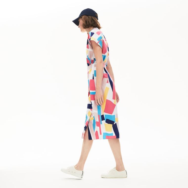 Lacoste Abstract-Print Shirtdress Fehér | ipCDC6b3