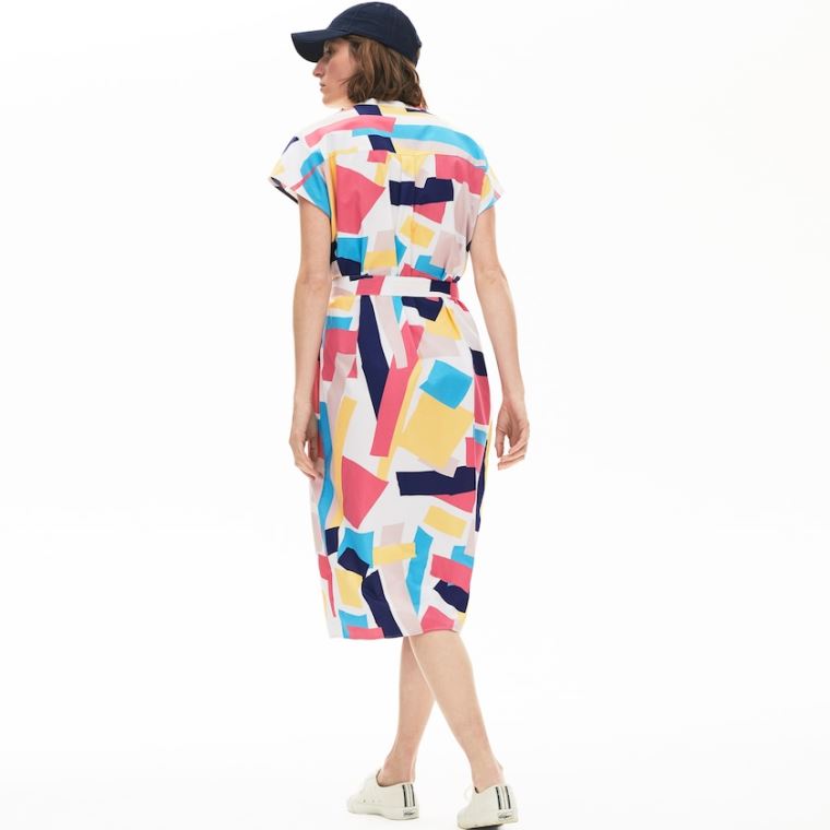 Lacoste Abstract-Print Shirtdress Fehér | ipCDC6b3