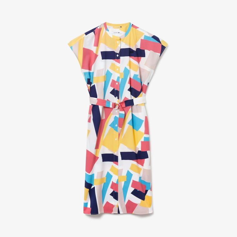 Lacoste Abstract-Print Shirtdress Fehér | ipCDC6b3