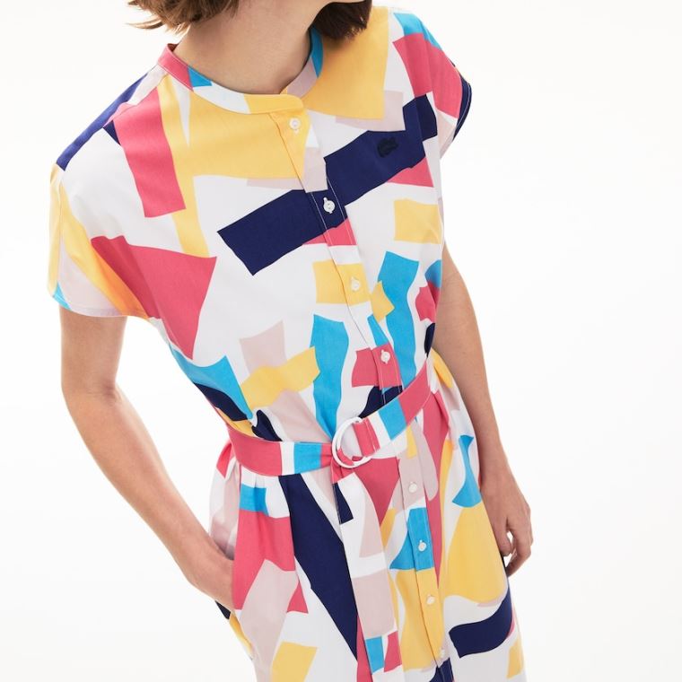 Lacoste Abstract-Print Shirtdress Fehér | ipCDC6b3