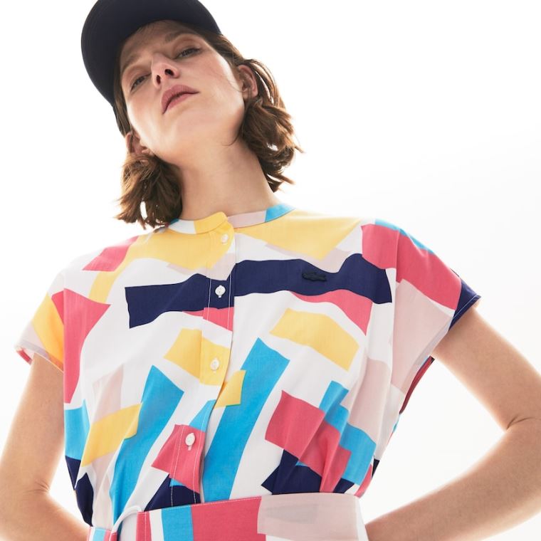 Lacoste Abstract-Print Shirtdress Fehér | ipCDC6b3