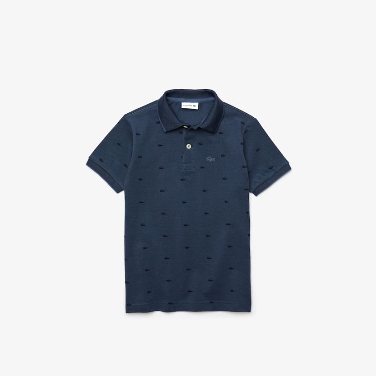 Lacoste Allover Croc-Print Polo Kék Sötétkék Kék | GafqZwwc