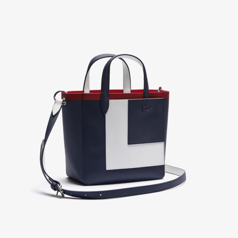 Lacoste Anna Contrast L Coated Vászon Tote Bag Sötétkék Fehér Piros | cxE0WTKW