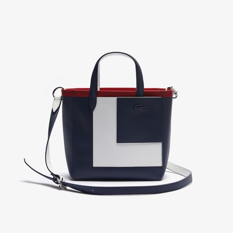 Lacoste Anna Contrast L Coated Vászon Tote Bag Sötétkék Fehér Piros | cxE0WTKW