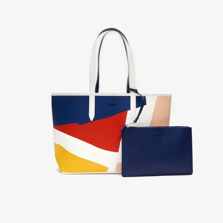 Lacoste Anna Removable Pouch Coloured Design Tote Fehér Sötétkék Kék | WUVmIK0D