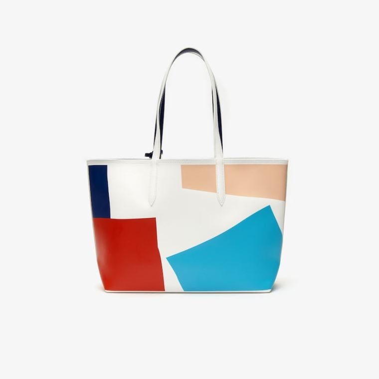 Lacoste Anna Removable Pouch Coloured Design Tote Fehér Sötétkék Kék | WUVmIK0D