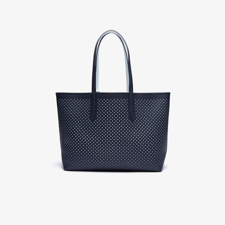 Lacoste Anna Removable Pouch Perforated Reversible Tote Sötétsötétkék Fehér | 5QAgnTY5