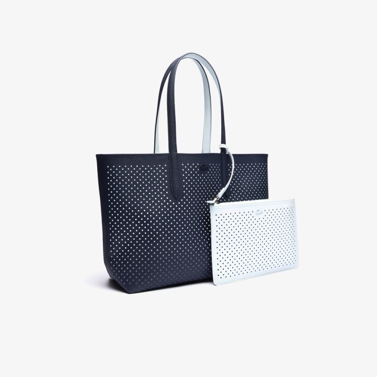 Lacoste Anna Removable Pouch Perforated Reversible Tote Sötétsötétkék Fehér | 5QAgnTY5