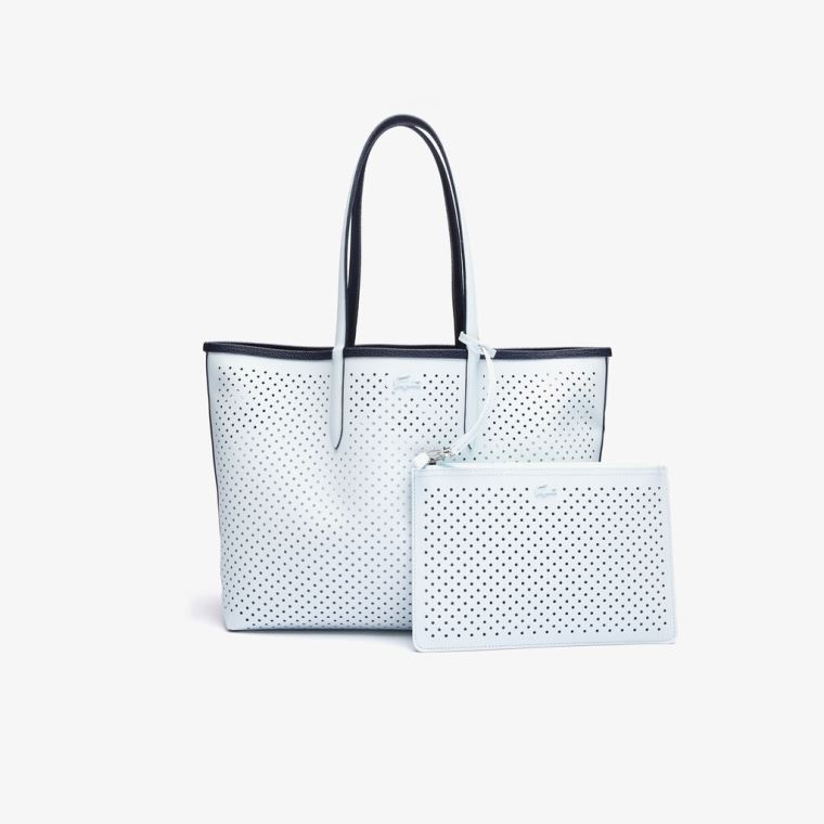 Lacoste Anna Removable Pouch Perforated Reversible Tote Sötétsötétkék Fehér | 5QAgnTY5