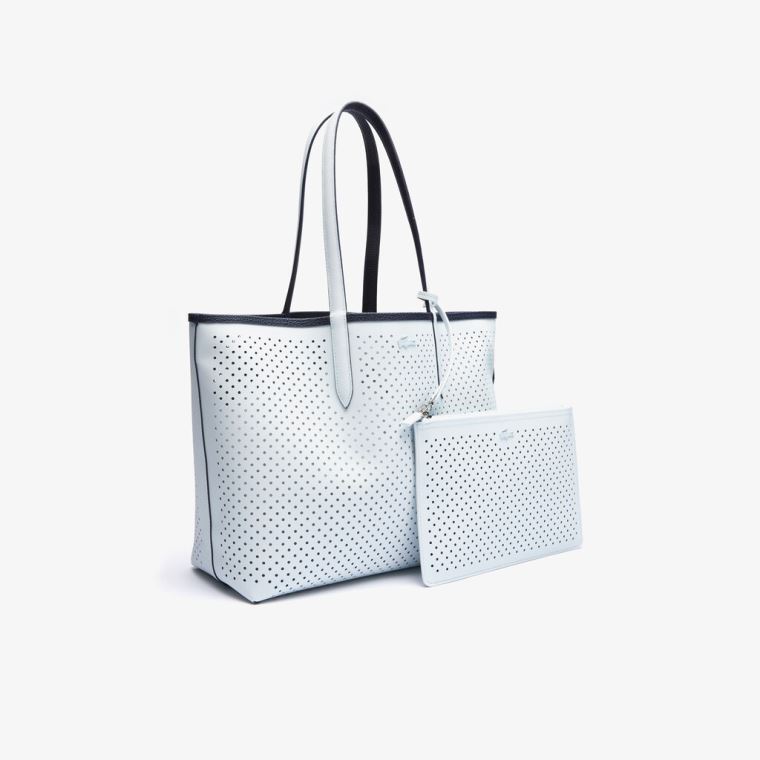 Lacoste Anna Removable Pouch Perforated Reversible Tote Sötétsötétkék Fehér | 5QAgnTY5