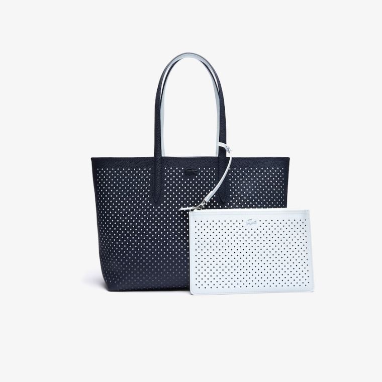 Lacoste Anna Removable Pouch Perforated Reversible Tote Sötétsötétkék Fehér | 5QAgnTY5