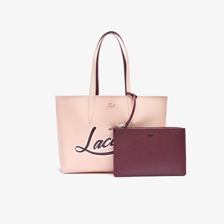 Lacoste Anna Removable Pouch Signature Reversible Tote Bordó | 6mEYNWsM