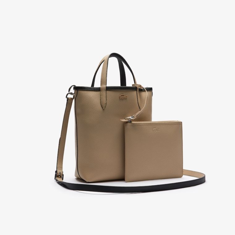 Lacoste Anna Reversible Coated Vászon Tote Bag Fekete Khaki | HpKfXfRI