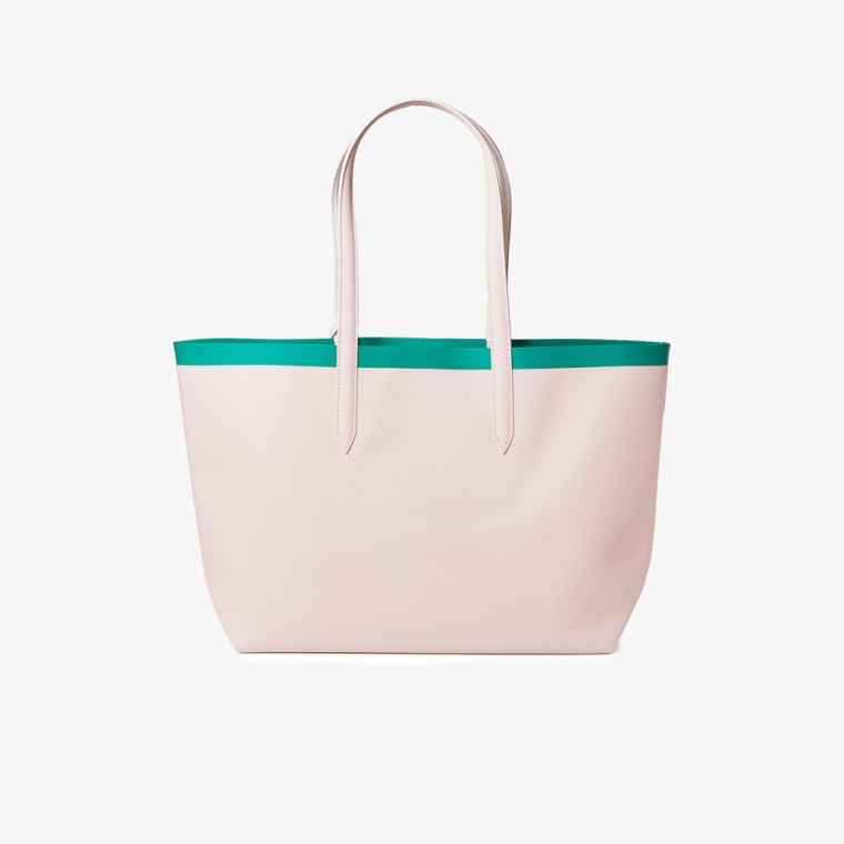 Lacoste Anna Reversible Contrast Band Coated Vászon Tote Bag Rózsaszín Fehér | 2Uurp0ls