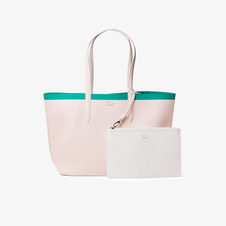 Lacoste Anna Reversible Contrast Band Coated Vászon Tote Bag Rózsaszín Fehér | 2Uurp0ls