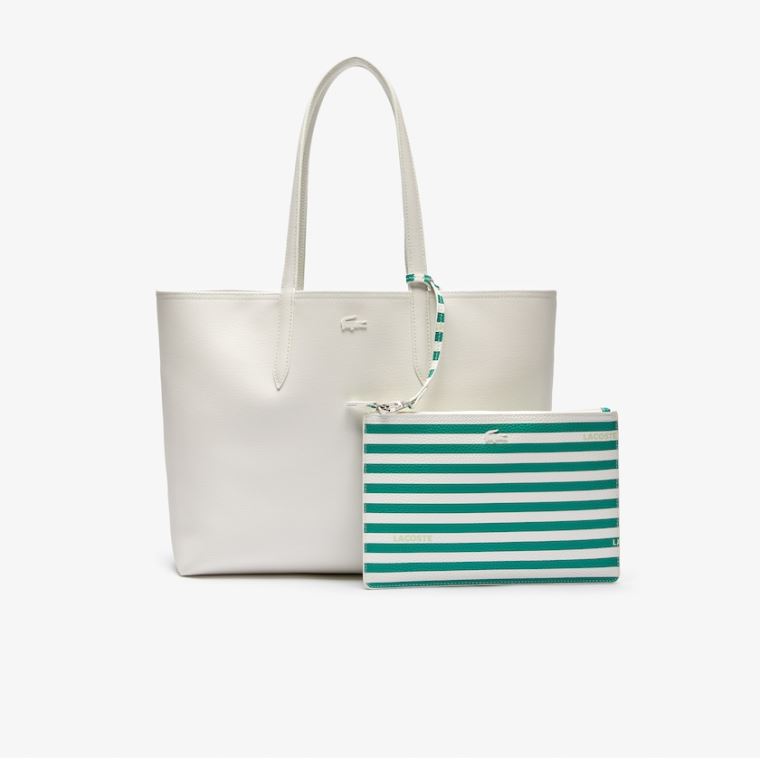 Lacoste Anna Reversible Solid Or Striped Colorblock Tote Bag Fehér | t40DqsjT