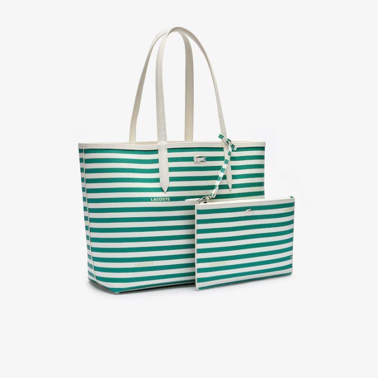 Lacoste Anna Reversible Solid Or Striped Colorblock Tote Bag Fehér | t40DqsjT