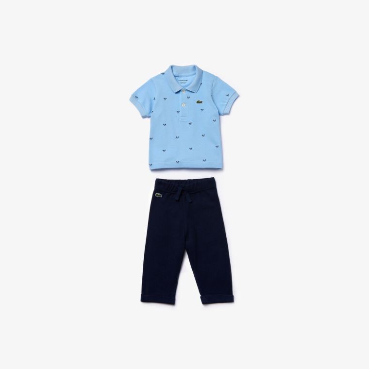 Lacoste Baby Rattle And Pamut Piqué Pajama Box Set Világos Kék Sötétkék Kék | FU2yBz8o