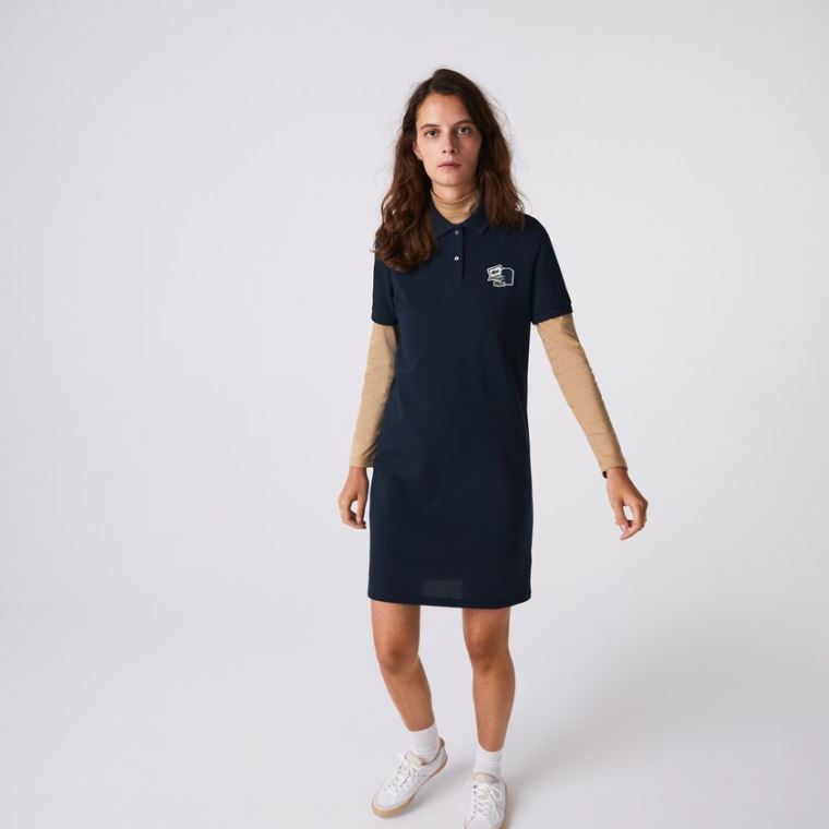 Lacoste Badge Polo Ruha Sötétkék Kék | Yah1INF0