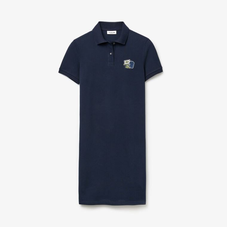 Lacoste Badge Polo Ruha Sötétkék Kék | Yah1INF0