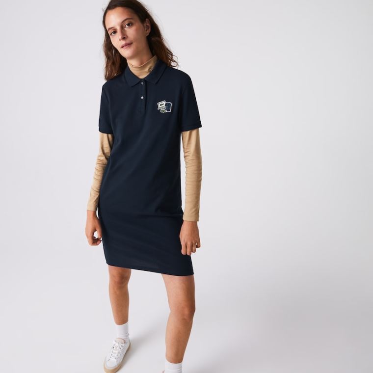 Lacoste Badge Polo Ruha Sötétkék Kék | Yah1INF0