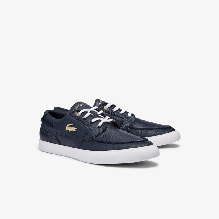 Lacoste Bayliss Deck Bőr Sneakers Sötétkék Fehér | Ou6Ma8Vs