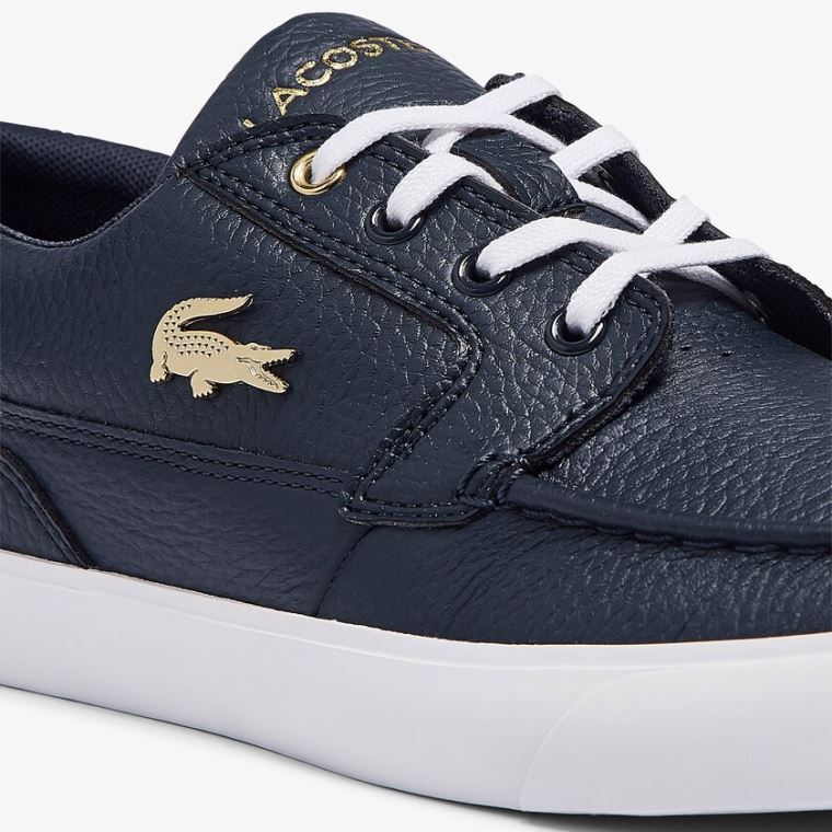 Lacoste Bayliss Deck Bőr Sneakers Sötétkék Fehér | Ou6Ma8Vs