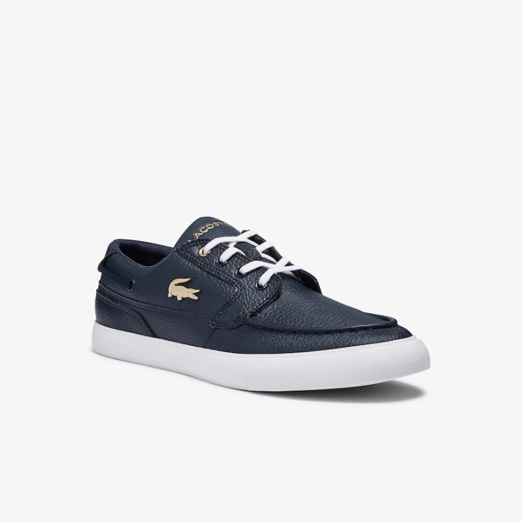 Lacoste Bayliss Deck Bőr Sneakers Sötétkék Fehér | Ou6Ma8Vs