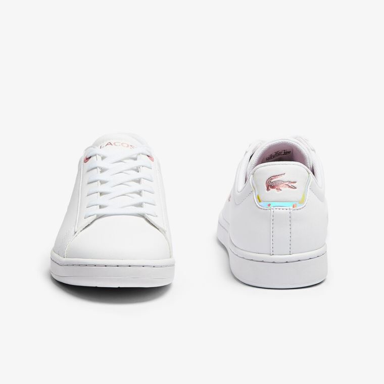 Lacoste Carnaby Evo Metallic Accent Sneakers Fehér Rózsaszín | DrgChbAf