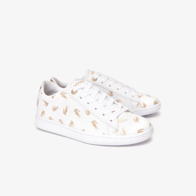 Lacoste Carnaby Metallic Crocodile Sneaker Fehér Arany | Qn6Snvqh