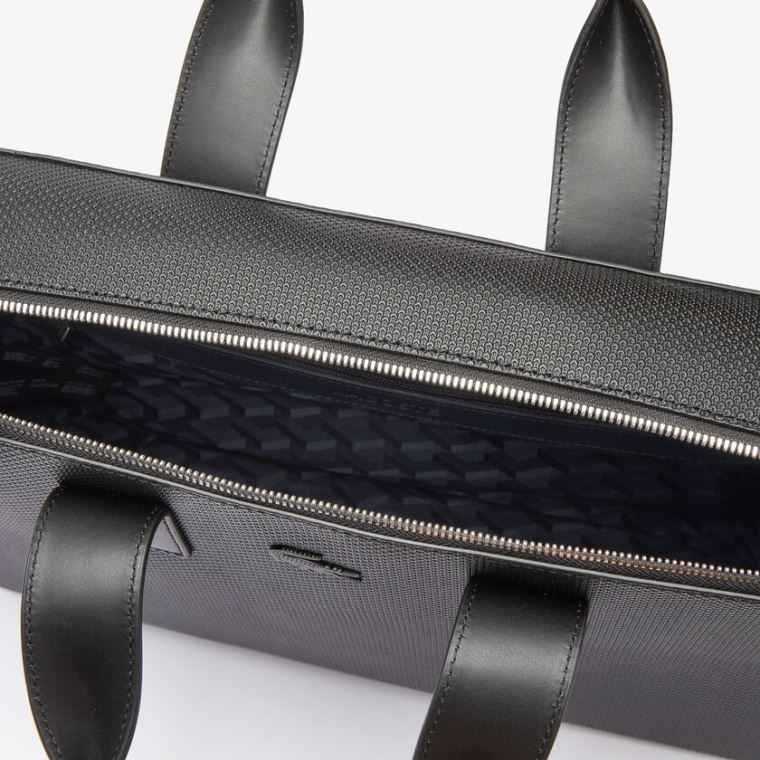 Lacoste Chantaco Matte Piqué Bőr Computer Bag Fekete | pyOalvtR