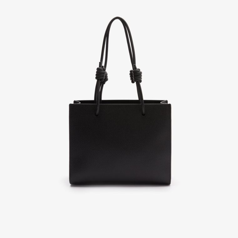 Lacoste Chantaco Matte Piqué Bőr Shoulder Slung Handbag Fekete | A6znSv0a