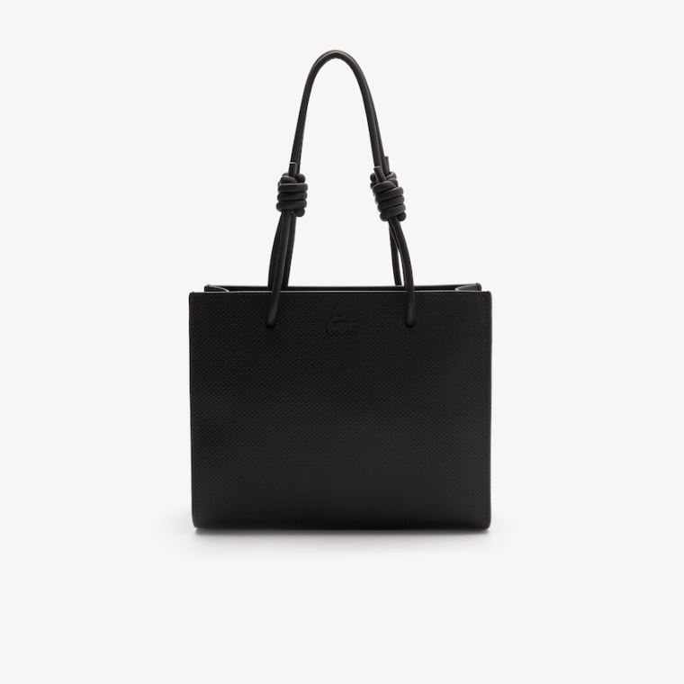 Lacoste Chantaco Matte Piqué Bőr Shoulder Slung Handbag Fekete | A6znSv0a