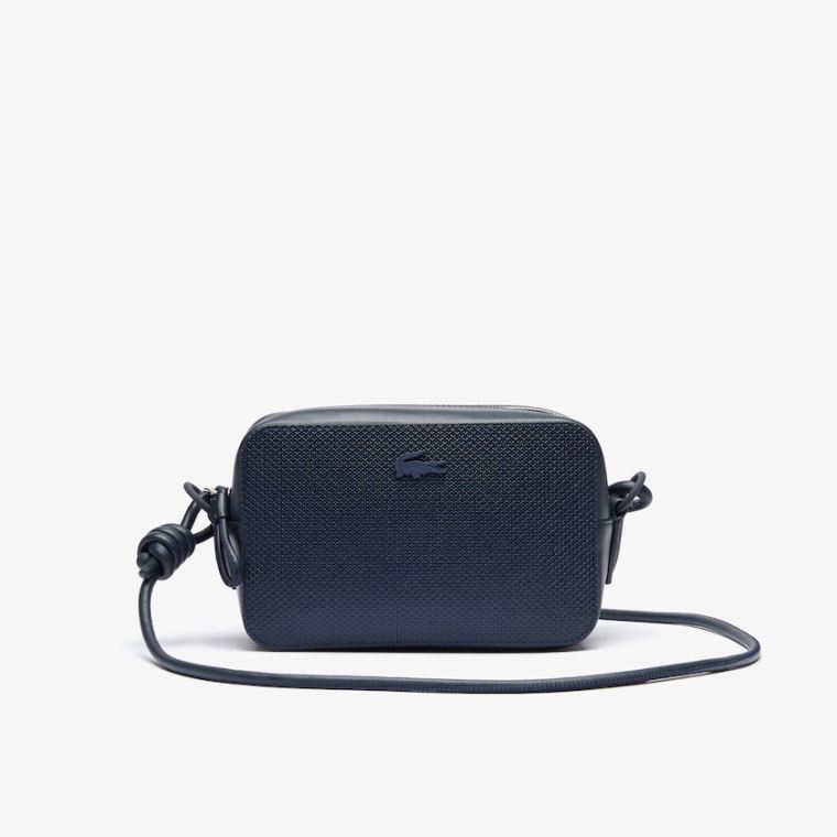 Lacoste Chantaco Matte Piqué Bőr Shoulder Bag Sötétkék Kék | HyrU3TVY