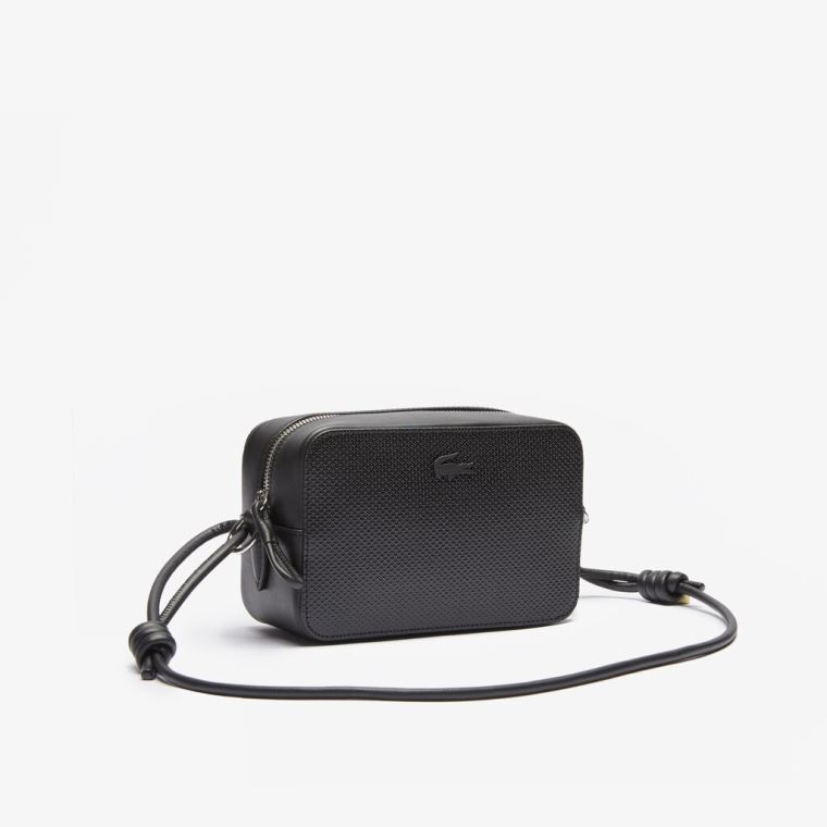 Lacoste Chantaco Matte Piqué Bőr Shoulder Bag Fekete | IIY9wBpD