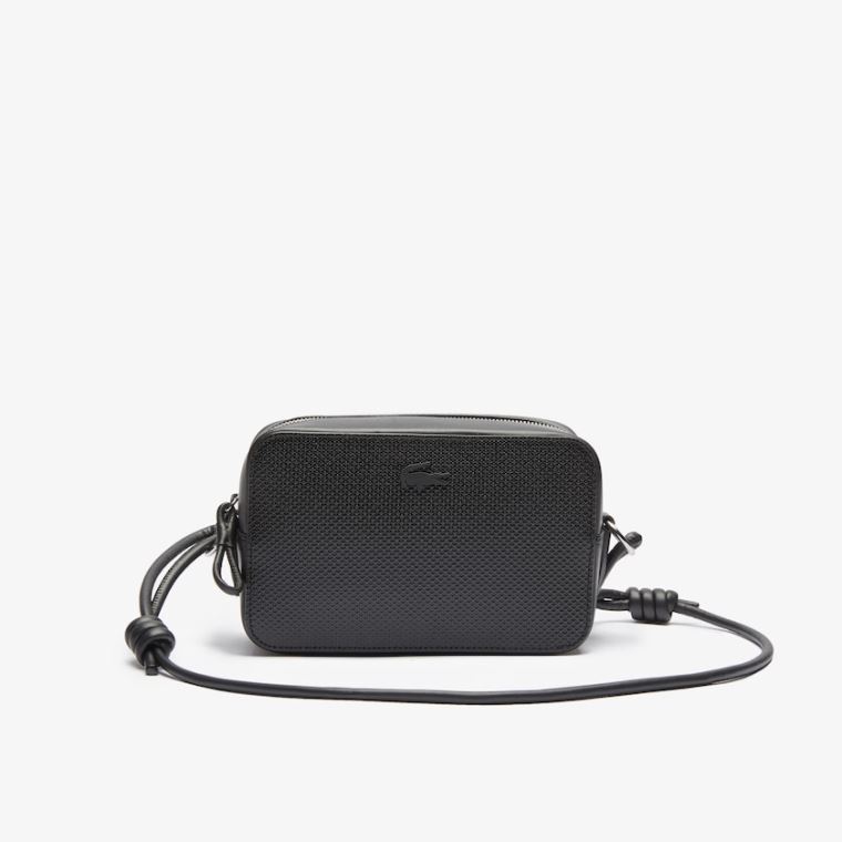 Lacoste Chantaco Matte Piqué Bőr Shoulder Bag Fekete | IIY9wBpD