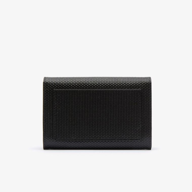 Lacoste Chantaco Matte Piqué Bőr Snap Flap Wallet Fekete | RztubloX