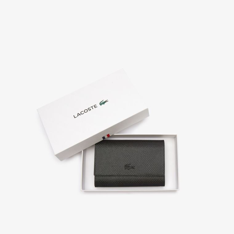 Lacoste Chantaco Matte Piqué Bőr Snap Flap Wallet Fekete | RztubloX