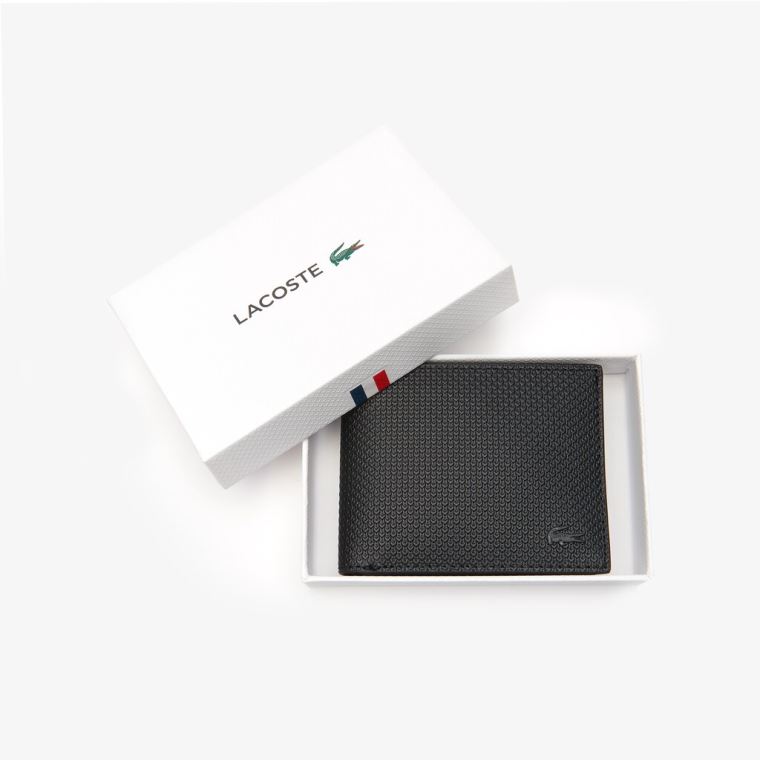 Lacoste Chantaco Piqué Bőr 3 Card Wallet Fekete | MHX7IVXu