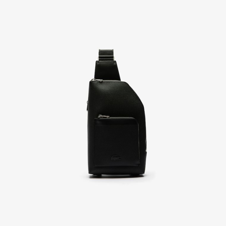 Lacoste Chantaco Piqué Bőr Zip Crossbody Bag Fekete | 8VNMITA7