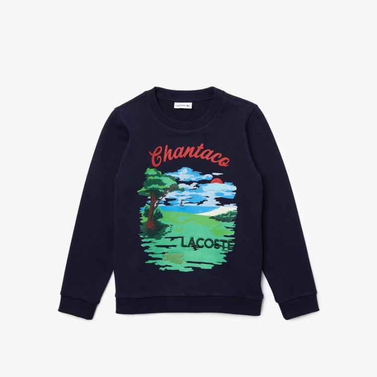 Lacoste Chantaco Print Fleece Sweatshirt Sötétkék Kék Fehér | zM17iqoU