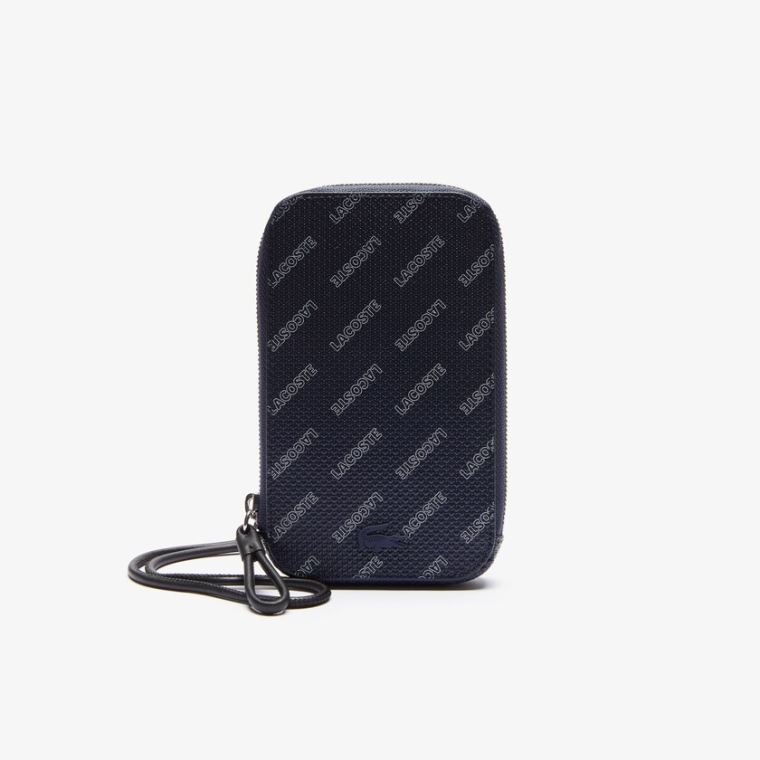 Lacoste Chantaco Signature Piqué Bőr Smartphone Neck Pouch Sötétkék Kék Fehér Fekete | GsZdWIxx