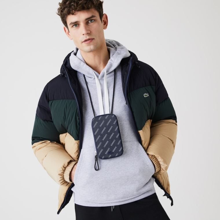 Lacoste Chantaco Signature Piqué Bőr Smartphone Neck Pouch Sötétkék Kék Fehér Fekete | GsZdWIxx