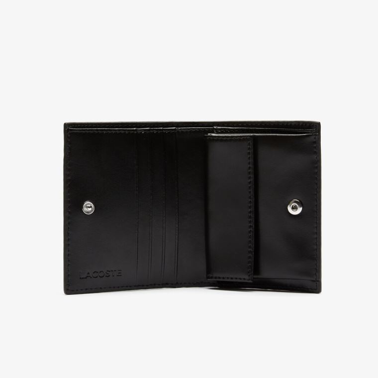 Lacoste Chantaco Small Piqué Bőr Snap Wallet Fekete | R7FkV3YB