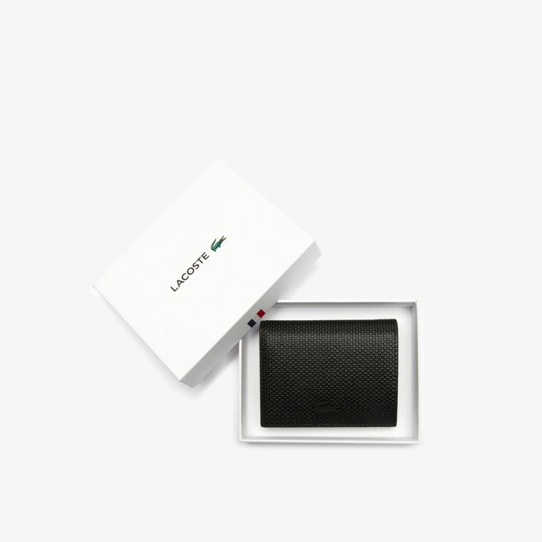 Lacoste Chantaco Small Piqué Bőr Snap Wallet Fekete | R7FkV3YB