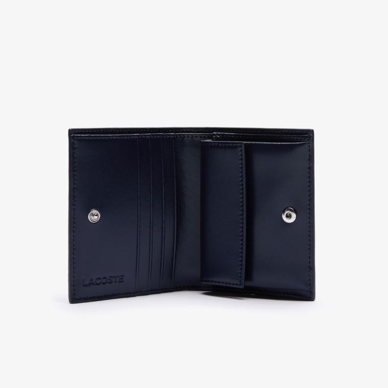 Lacoste Chantaco Small Piqué Bőr Snap Wallet Sötétkék Kék | ny1gBx8u