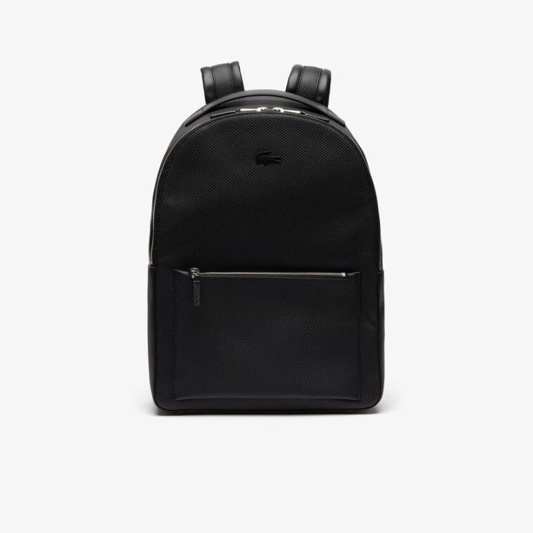 Lacoste Chantaco Soft Bőr Zip Backpack Fekete | dMdeZqrm