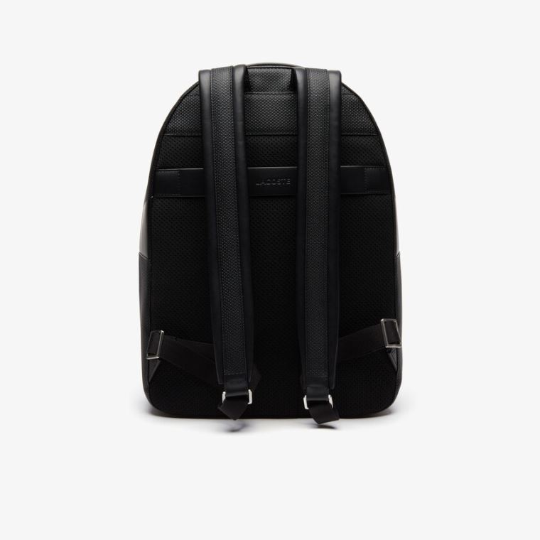 Lacoste Chantaco Soft Bőr Zip Backpack Fekete | dMdeZqrm