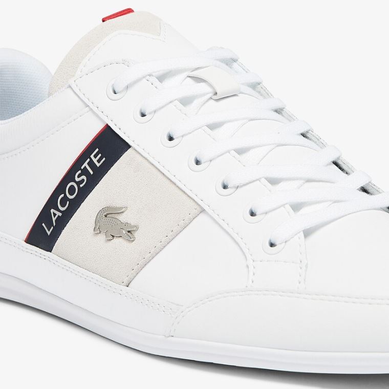 Lacoste Chaymon Bőr and Velúr Sneakers Fehér Sötétkék | sWRoMugB