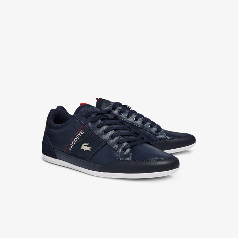 Lacoste Chaymon Bőr and Velúr Sneakers Sötétkék Fehér | OThHb2LL